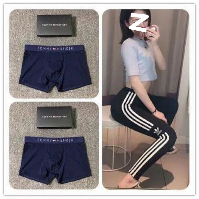 Collage of Tommy Hilfiger underwear with a person wearing a tracksuit.