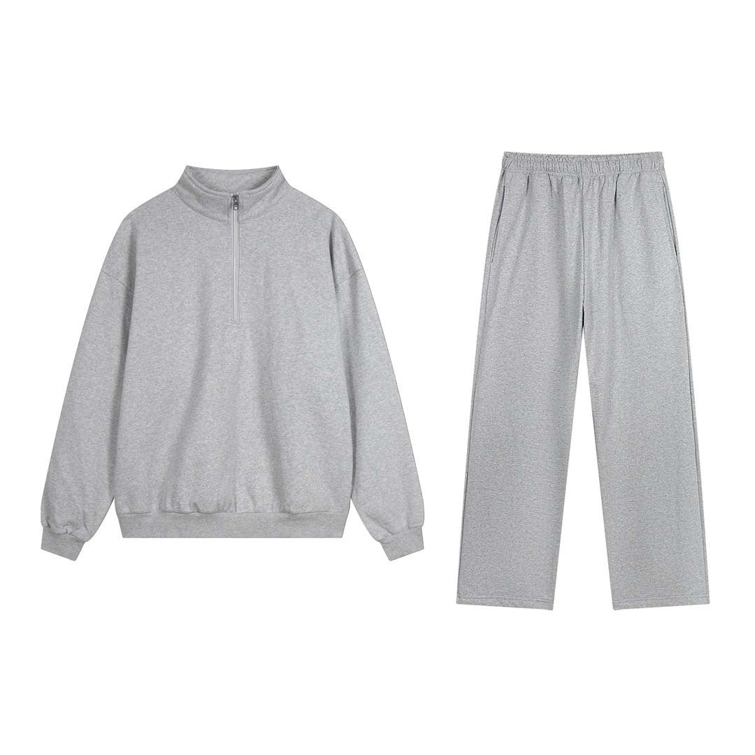 Gray tracksuit with a small logo on a white background