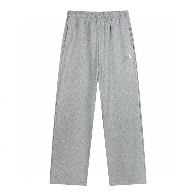 Gray sweatpants with a brand logo on a white background