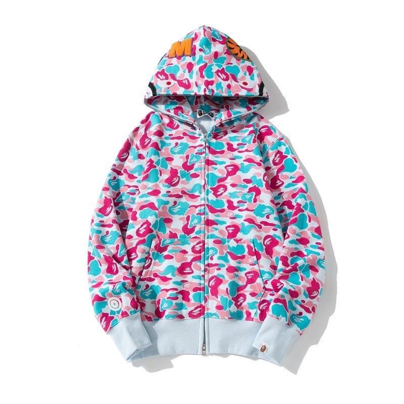 Colorful camouflage hoodie on a white background