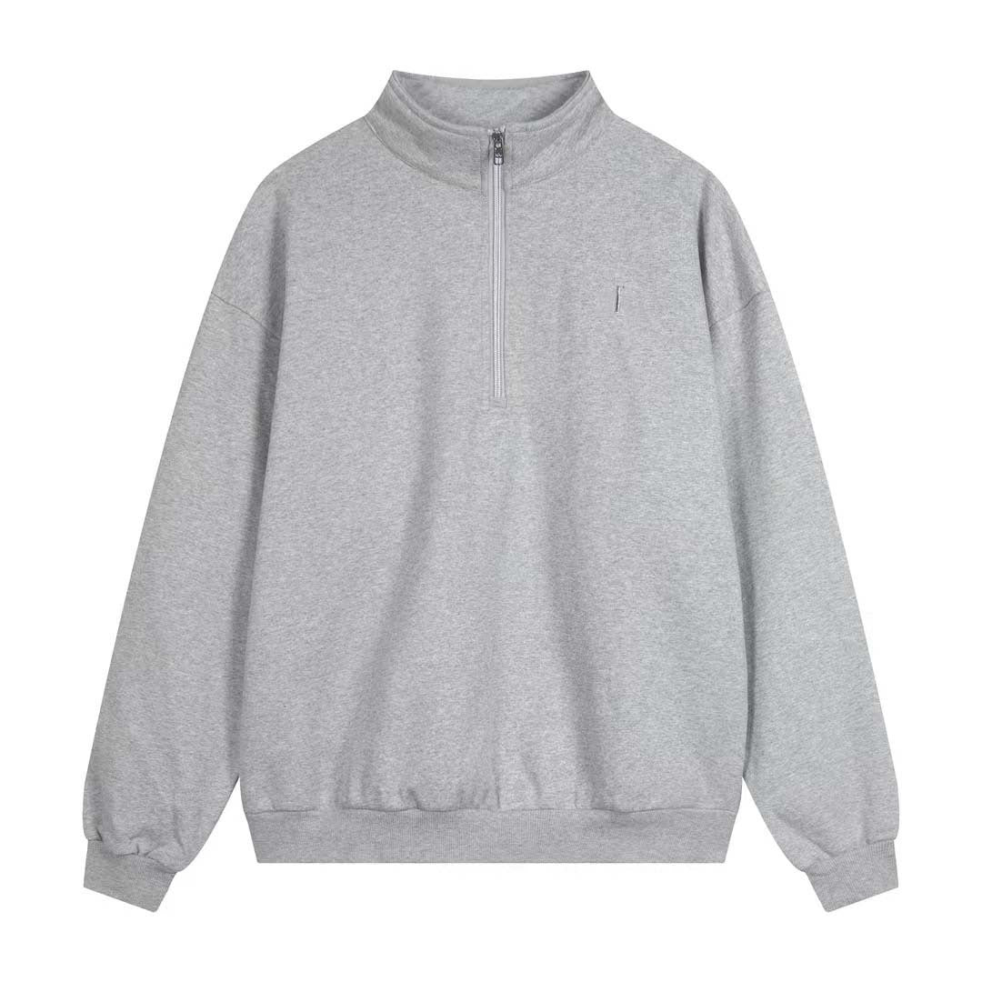 Gray half-zip sweatshirt on a white background