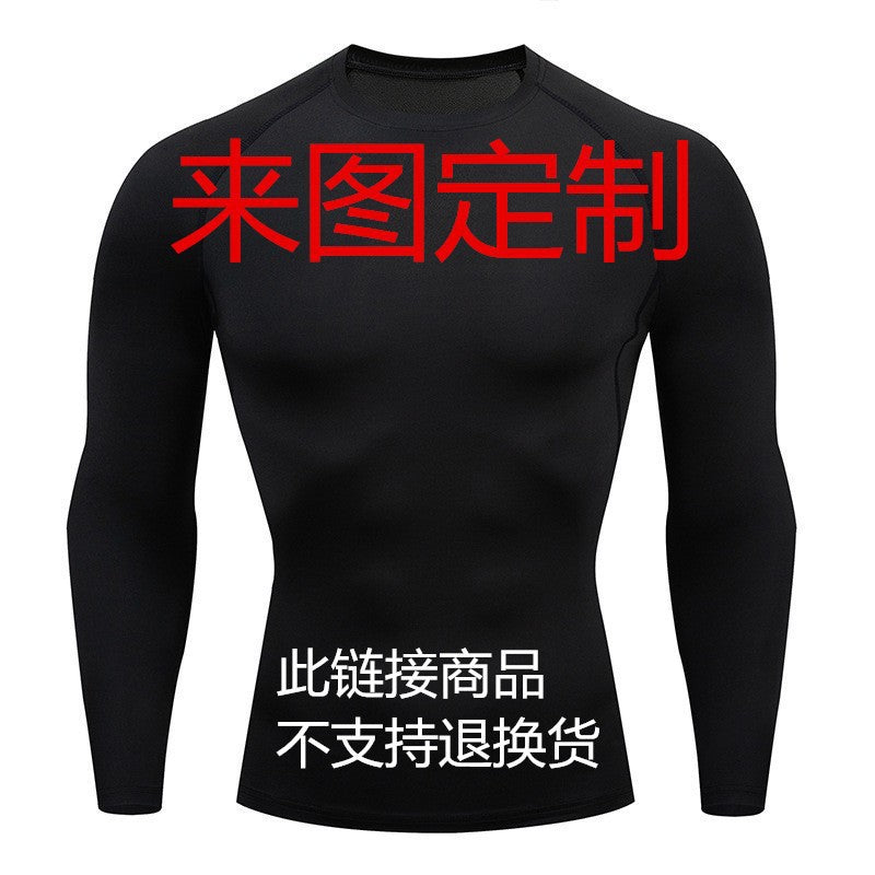 Black long-sleeve shirt with red and white text on a white background