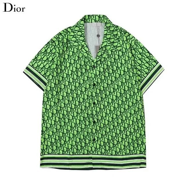 Green patterned shirt with Dior logo on a white background
