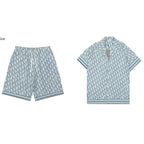 Shorts and shirt set with a blue pattern on a white background