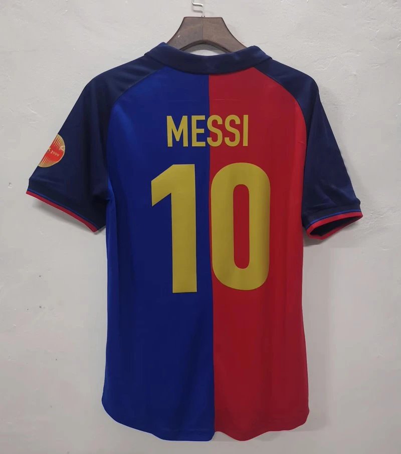 Blue and red sports jersey with 'Messi 10' on a white background