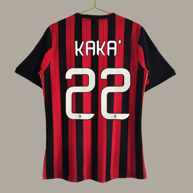 Black and red striped soccer jersey with 'KAKA' and number '22' on a gray background