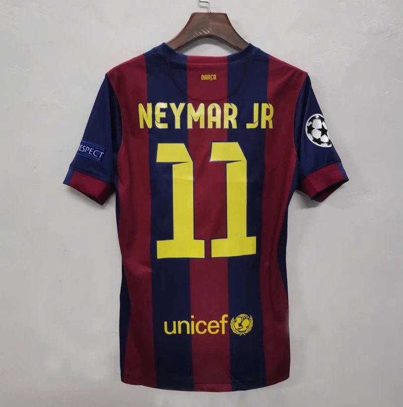 Futbol shirt with 'Neymar Jr' and number '11' on a hanger against a white background