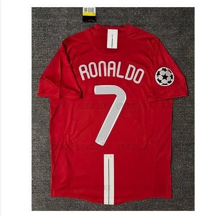 Red soccer jersey with 'RONALDO' and number '7' on a gray background