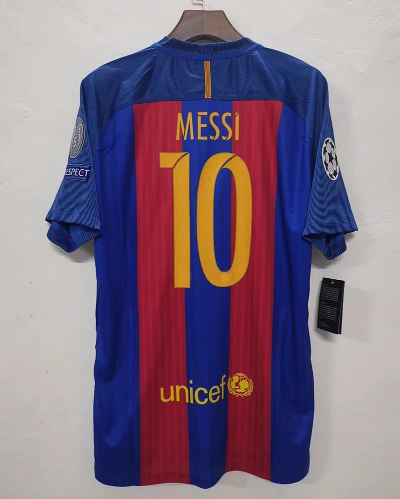 Blue and red sports jersey with 'Messi 10' on a white background