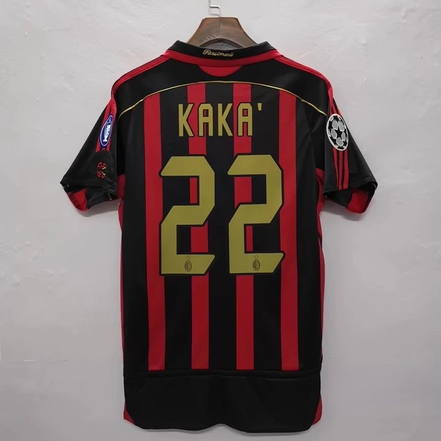 Black and red striped soccer jersey with 'Kaka' and number '22' on a white background