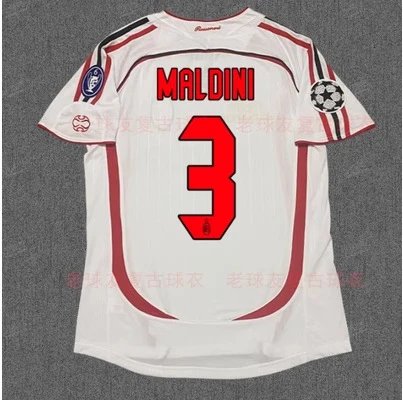 White sports jersey with red accents and 'Maldini' and number '3' on a gray background