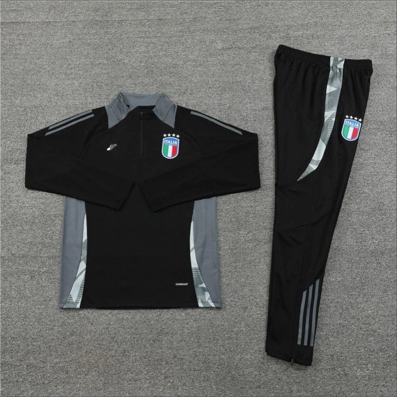 Black tracksuit with Italian flag design on a gray background