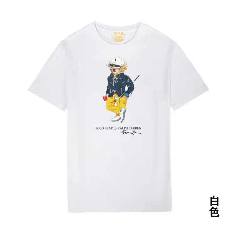 White t-shirt with Polo Bear graphic and Ralph Lauren logo on a white background