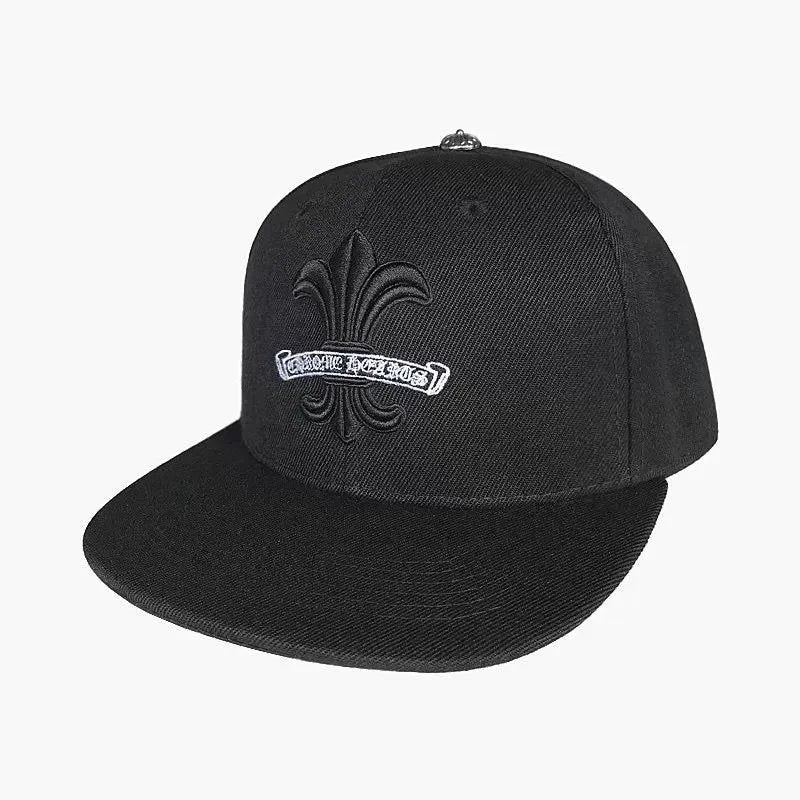 Black cap with a logo on a white background