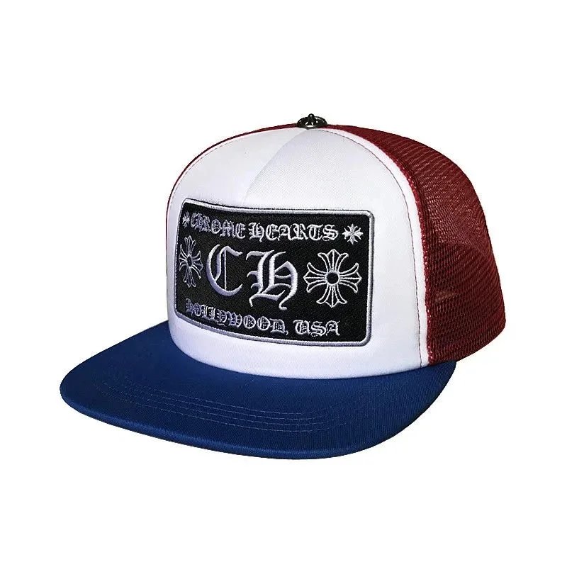 Trucker hat with a logo and text on a white background