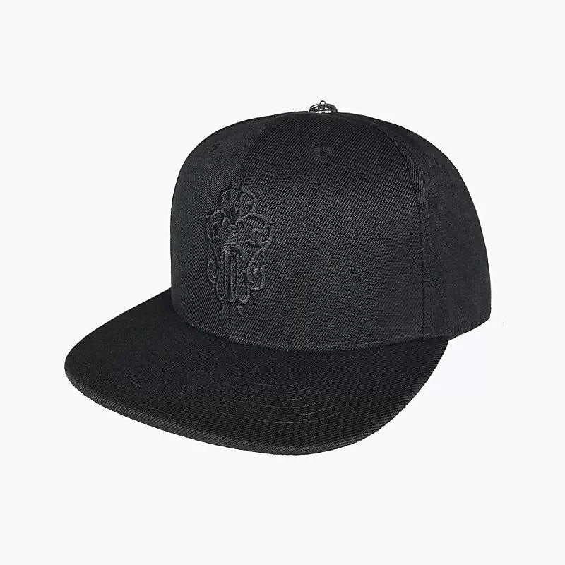 Black cap with a logo on a white background