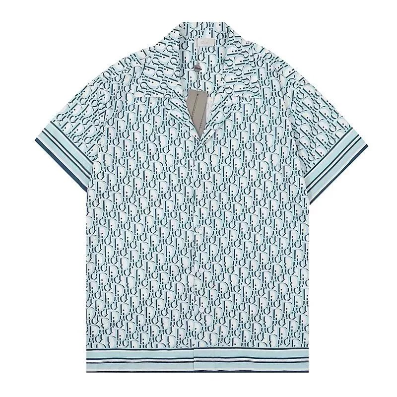Short-sleeve shirt with monogram pattern on a white background