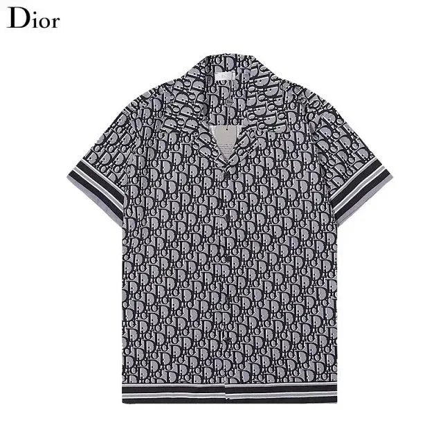 Black and white patterned shirt with brand logo at the top corner