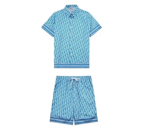 Blue patterned outfit on a white background