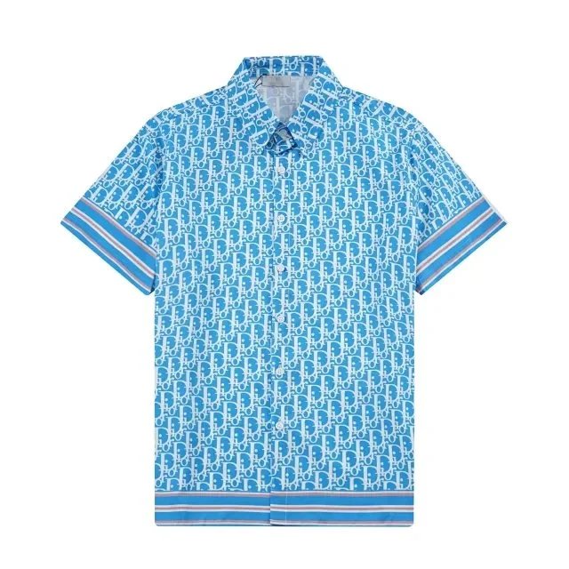 Blue patterned polo shirt on a white background