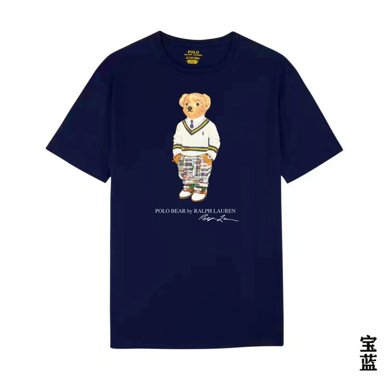 Navy blue t-shirt with a bear graphic and Ralph Lauren logo on a white background