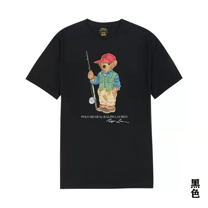 Black t-shirt with Polo Bear graphic and Ralph Lauren branding on a white background