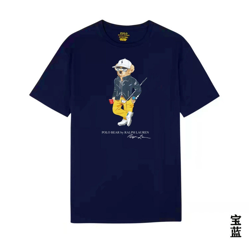 Navy blue t-shirt with a bear graphic and Ralph Lauren logo on a white background