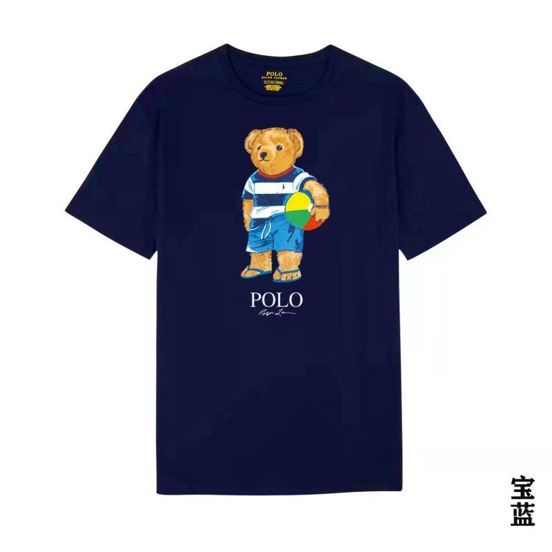 Navy blue t-shirt with a teddy bear graphic and 'Polo' branding on a white background.