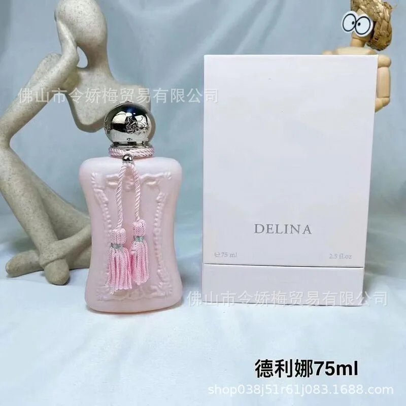 Delina perfume bottle and packaging on a light gray background