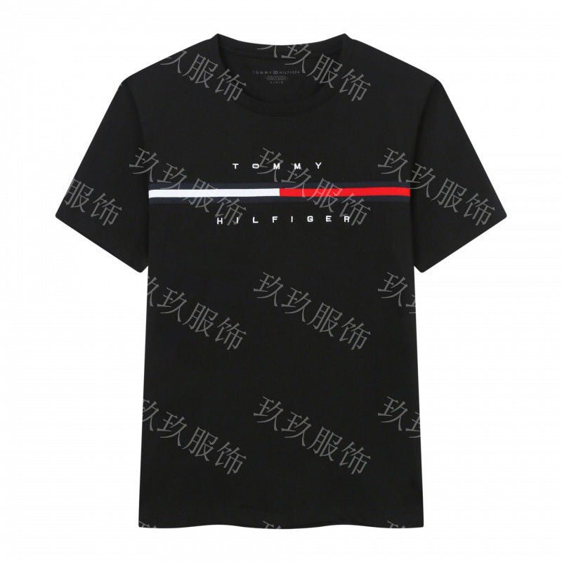 Black t-shirt with Tommy Hilfiger logo on a white background