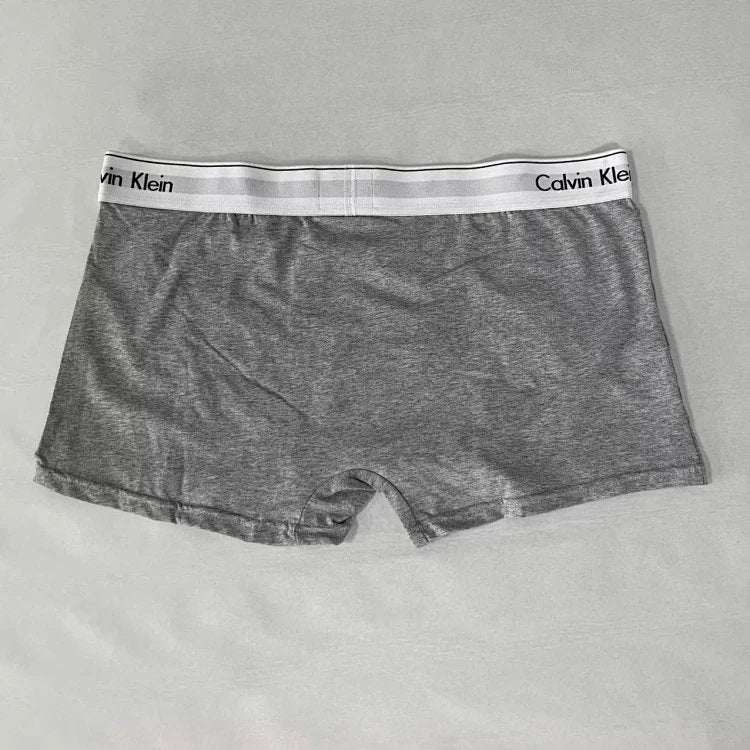 Gray Calvin Klein boxer briefs on a gray background