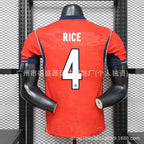 Red sports jersey with 'RICE' and number '4' on a mannequin against a grid background