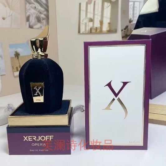 Xerjoff opera perfume bottle with packaging on a table